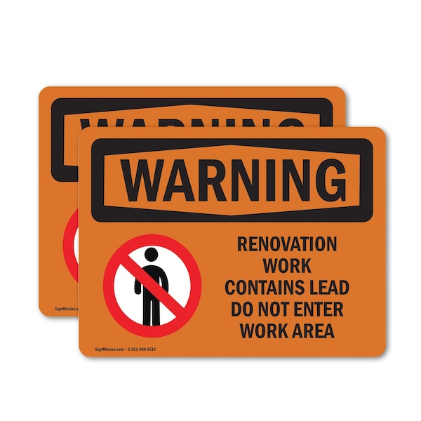 Signmission Renovation Work Contains Lead Do Not Enter OSHA Warning Sign, Vinyl Decal, 10in W x 7in L, 2PK OS-2PACK-WS-D-710-L-12794 - main